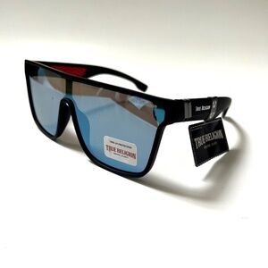 New Original TRUE RELIGION Shield Sunglasses Iridescent Blue Mirror Matte Acetat
